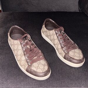 Gucci Beige and Brown Monogram Sneakers Size 8